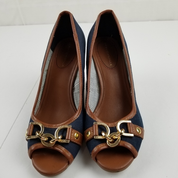 Tommy Hilfiger Shoes - Tommy Hilfiger blue fabric cork wedge heels 6M